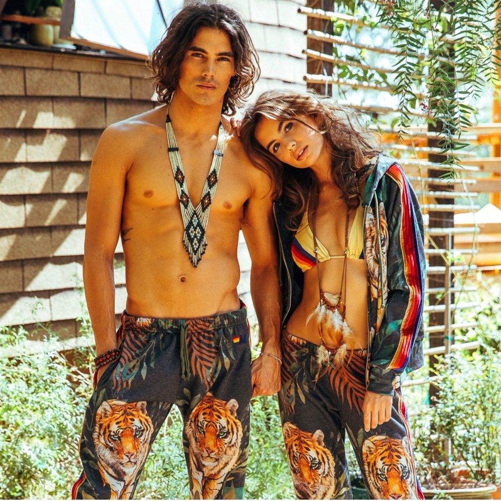 AVIATOR NATION GREEN ORANGE TIGER JUNGLE PRINT DRAWSTRING WAIST 5 STRIPE SHORTS - Picture 16 of 16